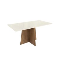 Mesa p/ Cozinha Lótus c/ Tampo Madeirado c/ Vidro 90x180cm Nogueira/Off White/Vidro Off White - Kappesberg