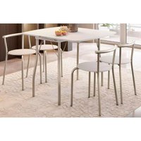Conjunto: Mesa Sala Jantar Dobrável e 4 Banquetas 105 Prata/Branco - Prata/Branco - Carraro