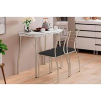 Conjunto: Mesa Sala Jantar Multiuso Dobrável e 2 Banquetas 1700 Prata/Branco - Prata/Preto - Carraro