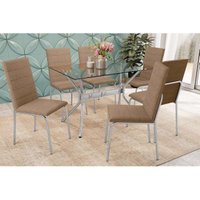 Conjunto: Mesa Sala Jantar Loire c/ Tampo de Vidro 120x80cm e 6 Cadeiras Amsterdã Cromada - Capuccino - Kappesberg