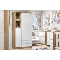 Quarto de Bebê Completo Bala de Menta 2 Peças (1 Guarda Roupa + 1 Cômoda) QI93 Rústico/Branco - Henn
