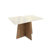 Mesa p/ Cozinha Lótus c/ Tampo Madeirado c/ Vidro 90x160cm Nogueira/Off White/Vidro Off White - Kappesberg