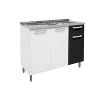 Balcão de Cozinha c/ Pia Múltipla c/ 3 Portas e 1 Gaveta Branco/Preto - Bertolini