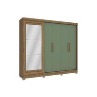 Guarda Roupa 5 Portas (1 c/ Espelho) e 4 Gavetas c/ Pés CB01N564 Nogueira/Verde - Kappesberg
