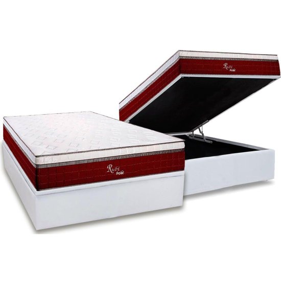 Cama Box Baú Casal: Colchão Molas Polar Ensacadas Rubi + Base CRC Courano White(138x188)