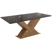 Mesa p/ Cozinha Amora c/ Tampo Madeirado c/ Vidro 90x160cm Nogueira/Preto fosco/Vidro preto - Kappesberg