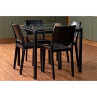 Conjunto: Mesa Sala Jantar Reno c/ Tampo de Vidro 90x90cm e 4 Cadeiras Hydra Plus Preto - Kappesberg