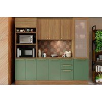 Cozinha Completa Botanic 5 Peças (1Aéreo+1Balcão+2Paneleiros+1Complemento) M650 Nogueira/Verde Oliva - Kappesberg