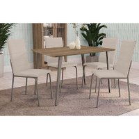 Conjunto: Mesa Sala Jantar Iguaçu c/ Tampo de Madeira 90cm e 4 Cadeiras Amsterdã Niquel/Nude 16 - Kappesberg