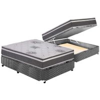 Cama Box Baú Casal: Colchão Espuma Polar D33 Pérola Premium Euro Pillow + Base CRC Suede Gray(138x188)
