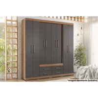 Guarda Roupa 8 Portas e 4 Gavetas c/ Pés Nápoles Jatobá/Grafite - Santos Andirá