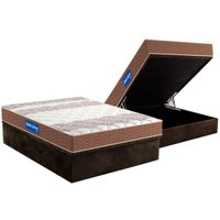 Conjunto Box Baú Casal: Colchão Espuma Probel D28 Guarda Costas Double Face + Base CRC Suede Brown(138x188)