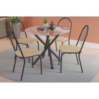 Conjunto: Mesa de Cozinha Volga c/ Tampo de Vidro 95x95cm e 4 Cadeiras Noruega Preto Fosco/Capuccino - Kappesberg