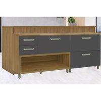 Bancada Ilha Cozinha Princesa c/ 2 Portas e 3 Gavetas 200cm Freijo/Off White - Nesher