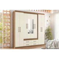 Guarda Roupa 8 Portas (2 c/ Espelho) e 4 Gavetas Nápoles Jatobá/Areia - Santos Andirá