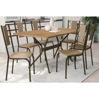 Conjunto: Mesa Sala Jantar Loire Tampo Madeirado 90x160cm e 6 Cadeiras Lisboa Bronze/Freijo - Capuccino - Kappesberg