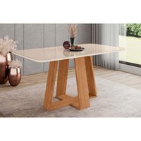 Mesa p/ Cozinha Lins SC92 c/ Tampo Madeirado c/ Vidro Curvo 160x90cm Nature/Off White - Henn