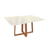 Mesa p/ Cozinha Elma Madeira Maciça c/ Tampo Madeirado c/ Vidro 90x160cm Carvalho/Off White/Vidro Off White - Kappesberg