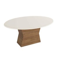 Mesa p/ Cozinha Tília c/ Tampo Madeirado c/ Vidro 105x180cm Nogueira/Off White/Vidro Off White - Kappesberg
