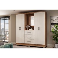 Guarda Roupa 4 Portas e 3 Gavetas c/ Espelho Roma 1181 c/ Pés Freijo/Off White - Carraro