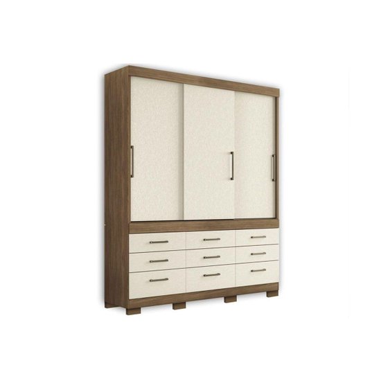 Guarda Roupa 3 Portas de Correr e 9 Gavetas c/ Pés Click 3.9 Jatobá/Areia - Santos Andirá