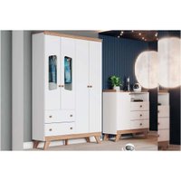 Quarto de Bebê Completo Confete 2 Peças (1 Guarda Roupa + 1 Cômoda) QI66 Branco/Jequitiba - Henn