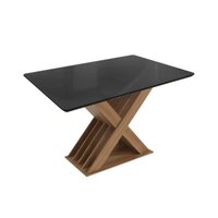 Mesa p/ Cozinha Graviola c/ Tampo Madeirado c/ Vidro 80x120cm Nogueira/Preto fosco/Vidro preto - Kappesberg