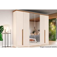 Guarda Roupa 6 Portas (2 c/ Espelho) e 6 Gavetas Napoli Off White/Nature - Henn