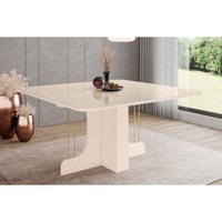 Kit 2 Cadeiras de Cozinha Mavi SC102 c/ Tampo Madeirado c/ Vidro Curvo 150x150cm Off White - Henn
