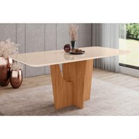 Mesa p/ Cozinha Vértice SC88 c/ Tampo Madeirado c/ Vidro Curvo 180x90cm Nature/Off White - Henn