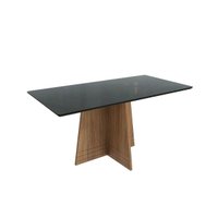 Mesa p/ Cozinha Lótus c/ Tampo Madeirado c/ Vidro 90x180cm Nogueira/Preto fosco/Vidro preto - Kappesberg