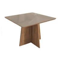 Mesa p/ Cozinha Lótus c/ Tampo Madeirado c/ Vidro 105x105m Freijo/Bronze - Kappesberg