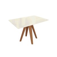 Mesa p/ Cozinha Duna Madeira Maciça c/ Tampo Madeirado c/ Vidro 80x120cm Carvalho/Off White/Vidro Off White - Kappesberg