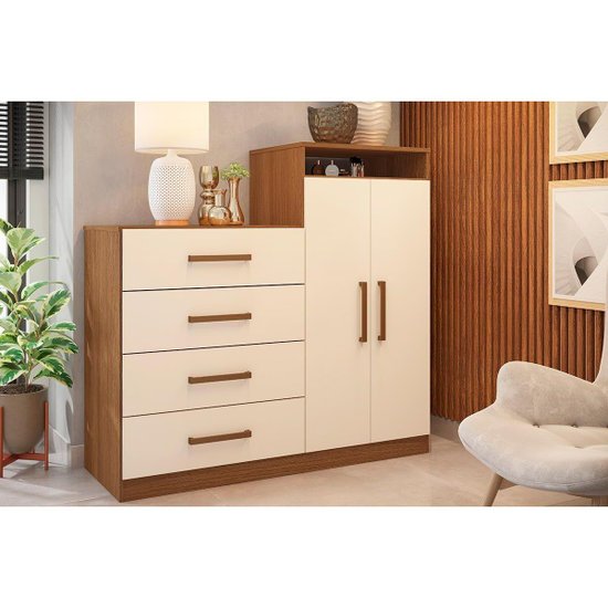 Cômoda de Quarto Áurea c/ 2 Portas e 4 Gavetas Amendola/Off White - Demóbile