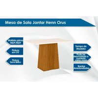 Conjunto: Mesa Sala Jantar Orus Tampo Madeirado c/ Vidro 120x80cm e 4 Cadeiras Anne Nature/Courano/Linho - Henn