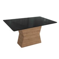 Mesa p/ Cozinha Tília c/ Tampo Madeirado c/ Vidro 90x160cm Nogueira/Preto fosco/Vidro preto - Kappesberg