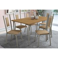 Conjunto: Mesa de Cozinha Sena Tampo Madeirado 90x160cm e 4 Cadeiras Florença Niquel/Nogueira - Capuccino - Kappesberg