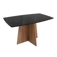 Mesa p/ Cozinha Lótus c/ Tampo Madeirado c/ Vidro 90x170cm Nogueira/Preto fosco/Vidro preto - Kappesberg