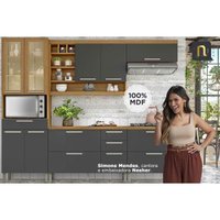 Bancada Ilha Cozinha Burguesa c/ 3 Portas e 4 Gavetas Freijó/Branco - Nesher
