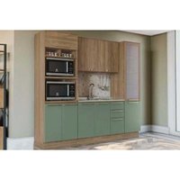Cozinha Completa Botanic 4 Peças (1Aéreo+1Balcão+2Paneleiros) s/Pia M647 Nogueira/Verde Oliva - Kappesberg