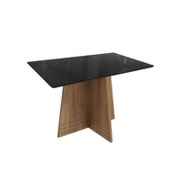 Mesa p/ Cozinha Lótus c/ Tampo Madeirado c/ Vidro 90x160cm Nogueira/Preto fosco/Vidro preto - Kappesberg