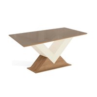 Mesa p/ Cozinha Amora c/ Tampo Madeirado c/ Vidro 90x180cm Freijo/Off White/Vidro Bronze - Kappesberg