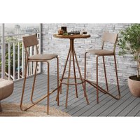 Conjunto: Mesa Sala Jantar 1575 Aço c/ Tampo Madeirado 60cm e 2 Banquetas 1747 Rose/Freijó - Areia/Caramelo - Carraro
