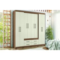 Guarda Roupa 8 Portas e 4 Gavetas c/ Pés Nápoles Jatobá/Areia - Santos Andirá