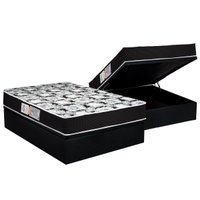 Cama Box Baú Casal: Colchão Espuma Luckspuma D45 Gran Luck Pró Saúde Duplo + Base CRC Suede Black(138x188)