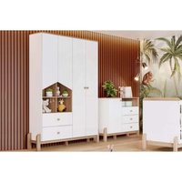 Quarto de Bebê Completo Ternura 2 Peças (1 Guarda Roupa + 1 Cômoda) QI90 Branco/Jequitiba - Henn