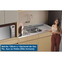Balcão de Cozinha c/ Tampo Simone Mendes c/ 2 Portas e 2 Gavetas 120cm Carvalho/Cinza - Nesher