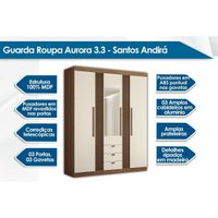 Guarda Roupa 3 Portas (1 c/ Espelho) e 3 Gavetas Aurora 3.3 Jatobá/Grafite - Santos Andirá