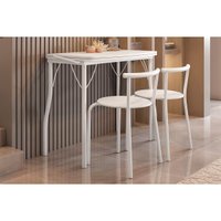 Conjunto: Mesa Sala Jantar Multiuso Dobrável e 2 Banquetas 105 Branco/Courano Branco - Carraro