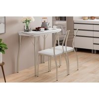 Conjunto: Mesa Sala Jantar Multiuso Dobrável e 2 Banquetas 1700 Prata/Branco - Prata/Branco - Carraro
